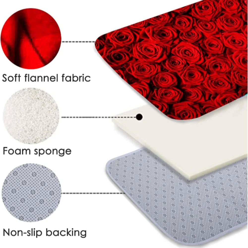 Red Roses Rug Bathroom Bedroom Kitchen Doormat Ruby Rose Flowers Floral Bath Mat